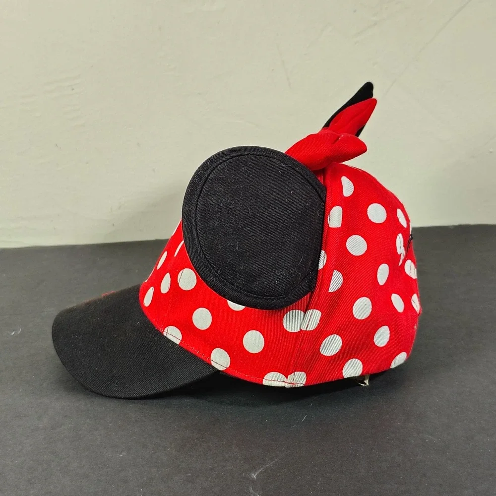 Disney Minnie Mouse Hat Girls Red Polka Dot Ears Bow Disneyland Snapback